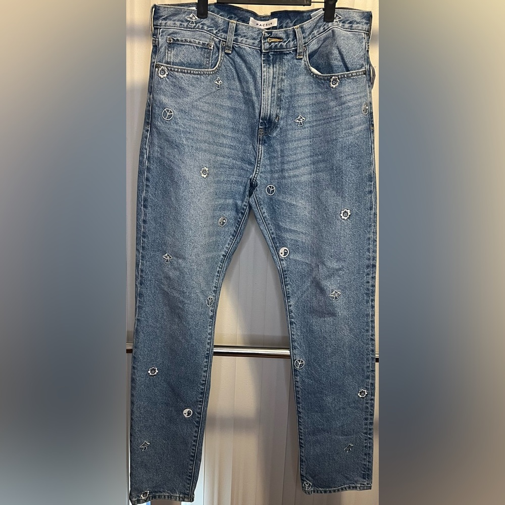 PacSun Kash Medium Indigo Embroidered Slim Taper Jeans - Picture 5 of 11